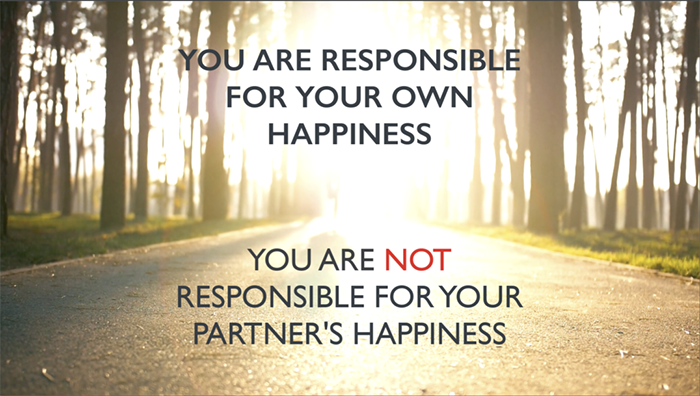 a graphic that says you are responsible for your own happiness and not your partners happiness